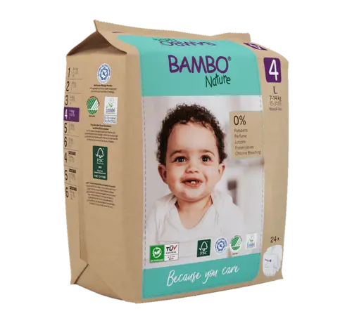 Bambo Nature luiers  Bambo Nature luiers maat 4 L (24 stuks) 7 tot 14 kg