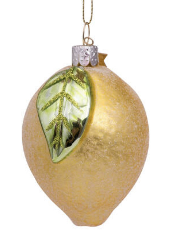 Glazen kerst decoratie gele citroen H8cm