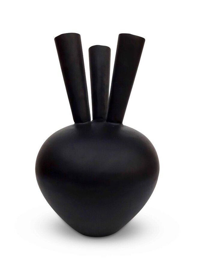 3 Mouth Oval Vase Matt Black Ø 32 x H43 cm