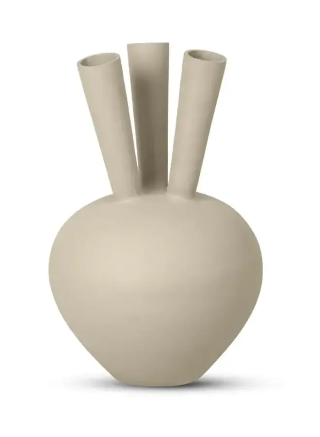 3 Mouth Oval Vase Sand Ø 32 x H43 cm