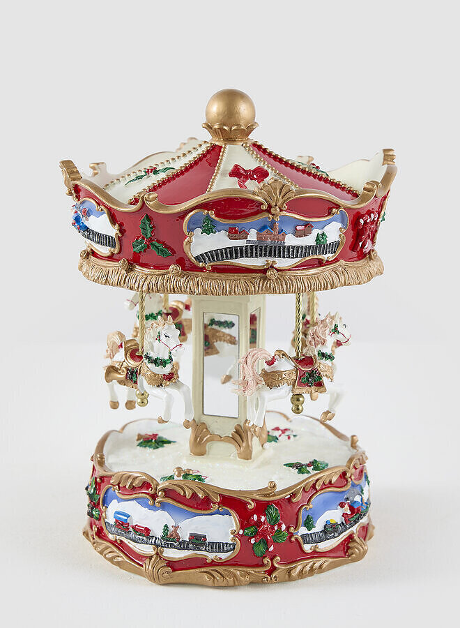Luxe Kerstcarrousel met Paarden – Rood, Wit & Goud | EDG – 24 cm