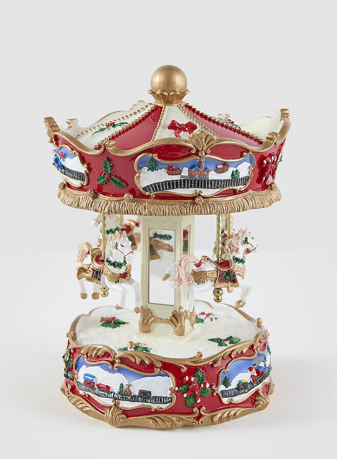 Luxe Kerstcarrousel met Paarden – Rood, Wit & Goud | EDG – 24 cm