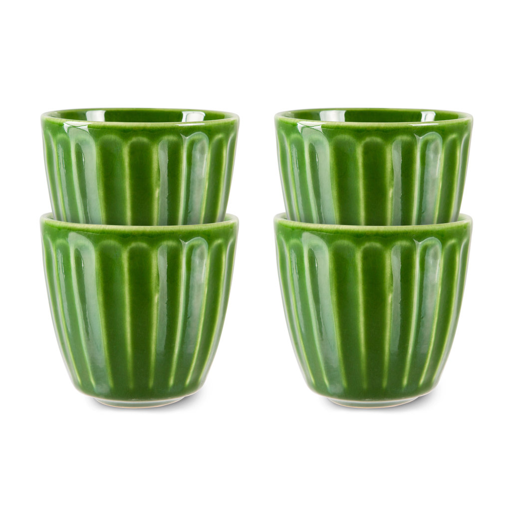 Emeralds - Ceramic Mugs Ribbed Green - Set of 4
