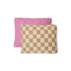 Checkered Woven Cushion Grapefruit