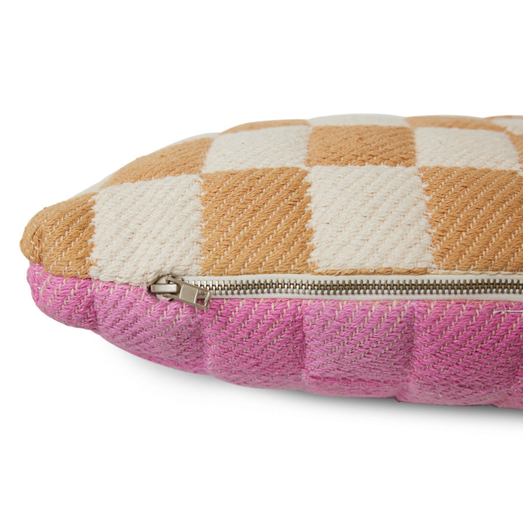 Checkered Woven Cushion Grapefruit