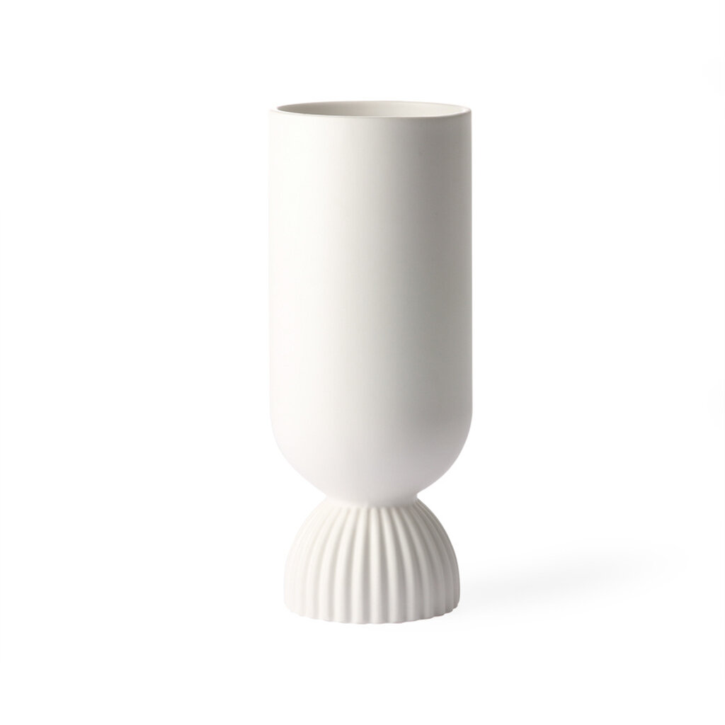 Ceramic Flower Vase Ribbed White