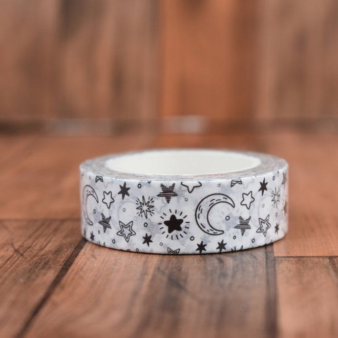 Washi tape | Zwart wit maan en sterren