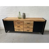Dressoir Bas 210 cm mangohout metaal zwart