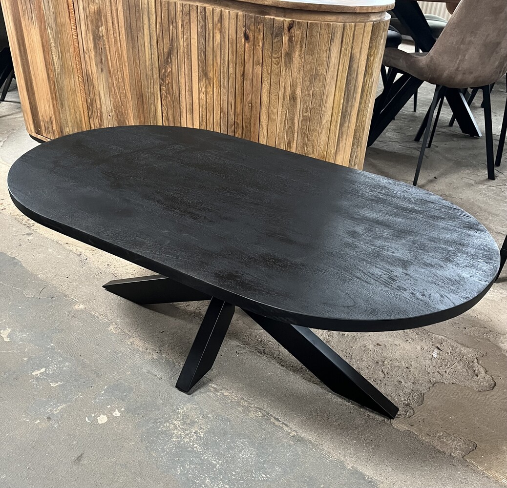 Salontafel Deens ovaal mangohout zwart matrix