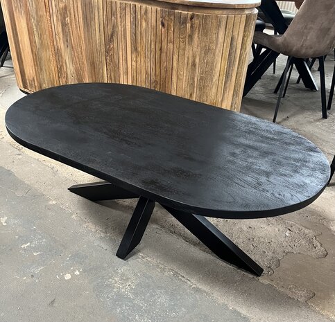 Salontafel Deens ovaal mangohout zwart matrix