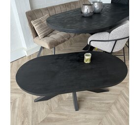 Salontafel Deens ovaal mangohout zwart matrix Salontafel Deens ovaal mangohout zwart matrix