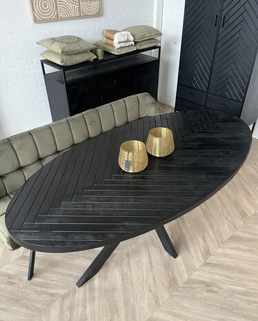 Ovale eettafel visgraat zwart mangohout