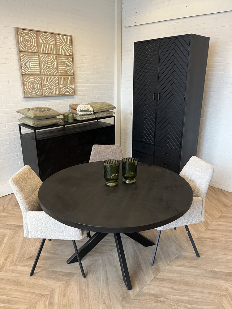 Eettafel Preto rond zwart Mangohout 110/120/130/140 cm
