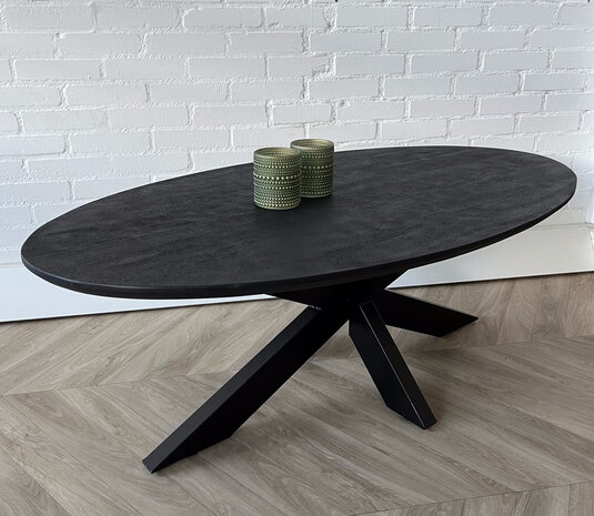 Salontafel ovaal mangohout zwart Sandblasted Salontafel ovaal mangohout zwart Sandblasted