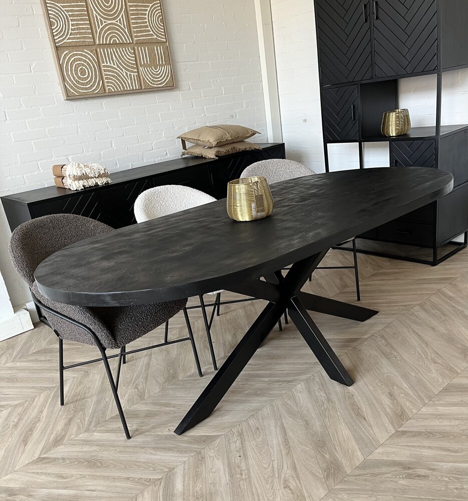 Eettafel Deens ovaal zwart mangohout 160 t/m 220 cm