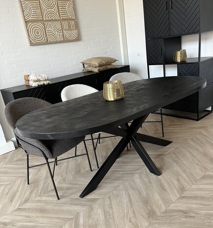 Eettafel Deens ovaal zwart mangohout matrixpoot Eettafel Deens ovaal zwart mangohout matrixpoot