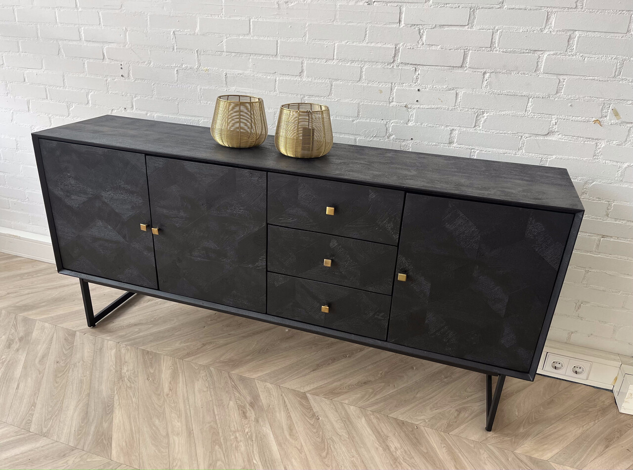 Dressoir Preto 3 lades / 3 deuren mangohout zwart