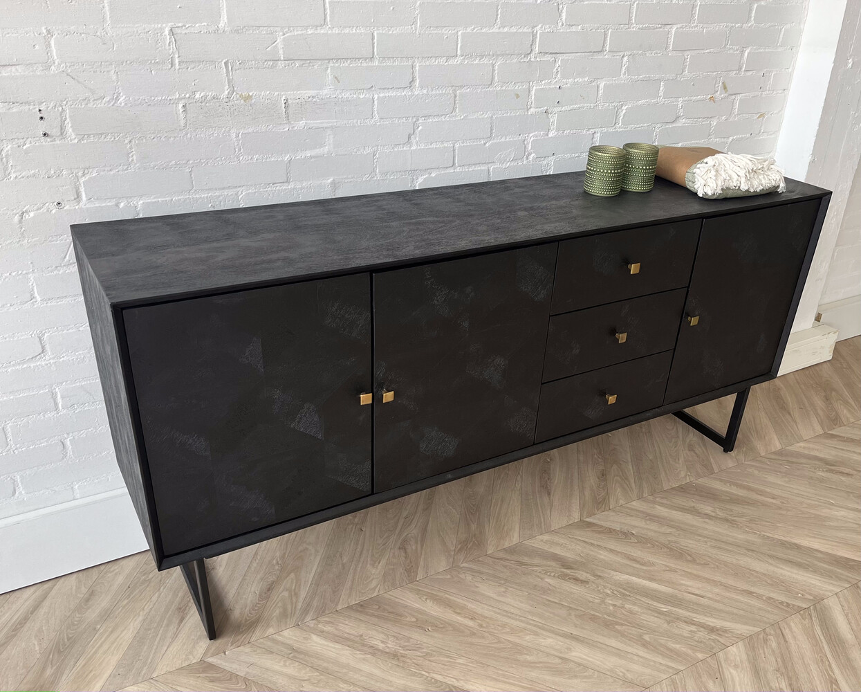 Dressoir Preto 3 lades / 3 deuren mangohout zwart