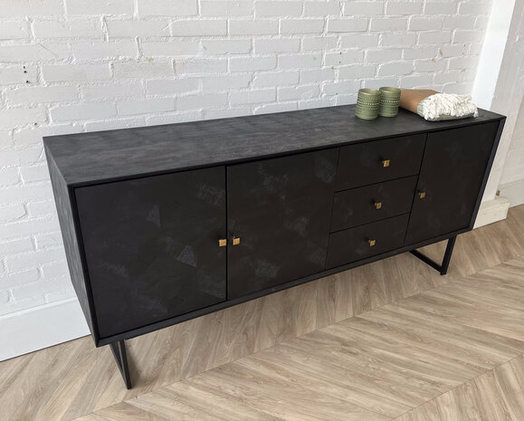 Dressoir Preto 3 lades / 3 deuren mangohout zwart