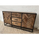 Dressoir  mangohout visgraat frame metaal zwart