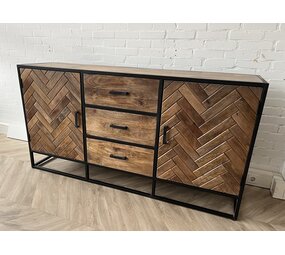 Dressoir  mangohout visgraat frame metaal zwart