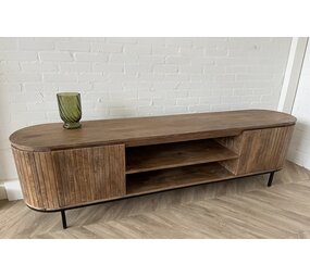 TV Meubel Pedrera mangohout ribbel 210 cm - open vak TV Meubel Pedrera mangohout ribbel 210 cm - open vak