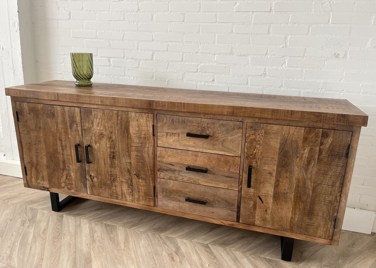 Dressoir Madrid 200 cm mangohout metaal zwart