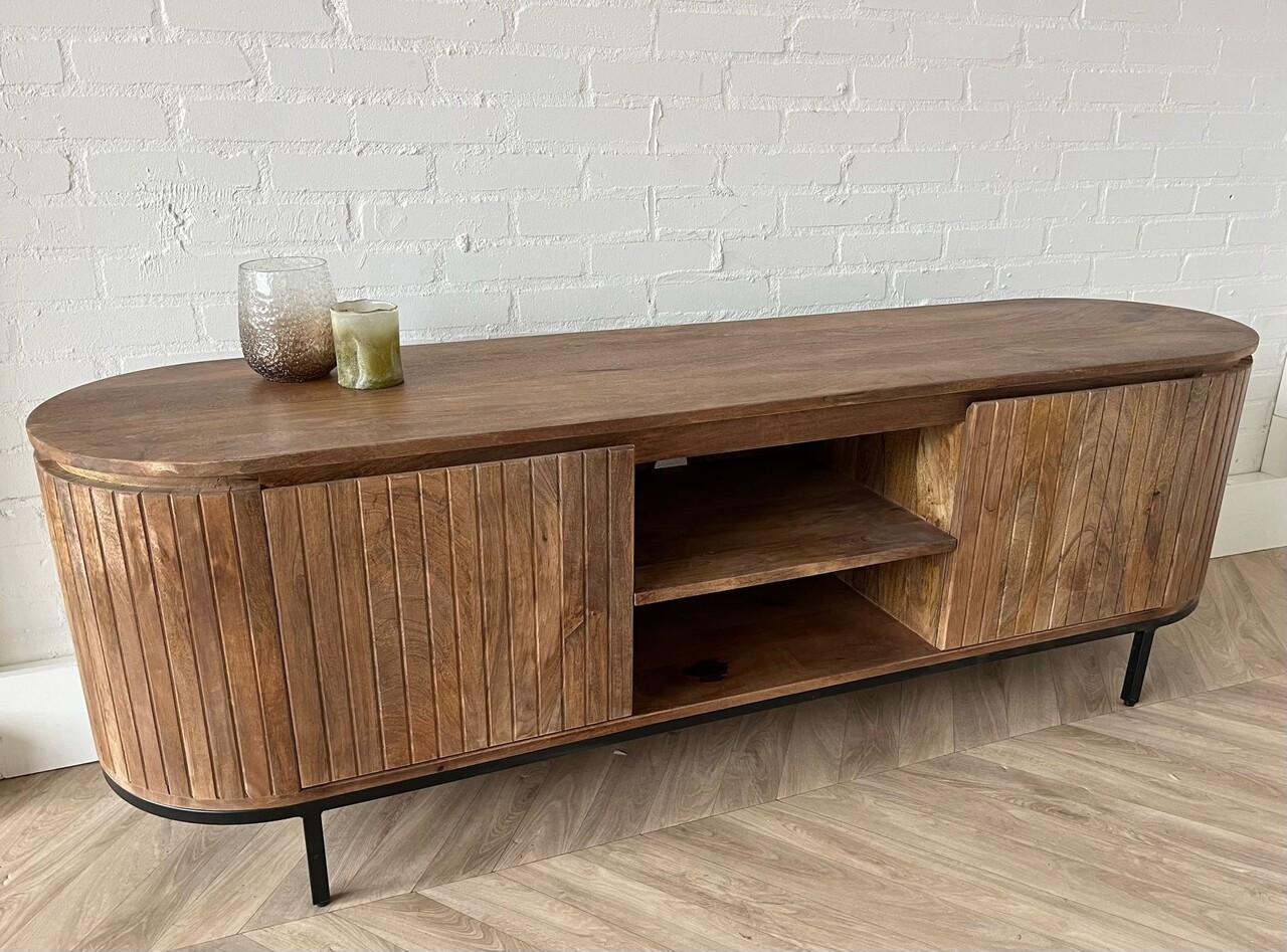 TV Meubel Pedrera 170 - open vak mangohout ribbel