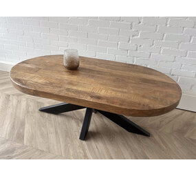 Salontafel Deens ovaal mangohout matrix zwart Salontafel Deens ovaal mangohout matrix zwart