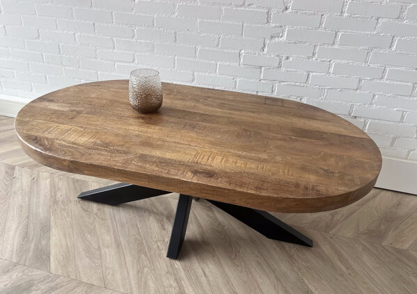Salontafel Deens ovaal mangohout matrix zwart Salontafel Deens ovaal mangohout matrix zwart