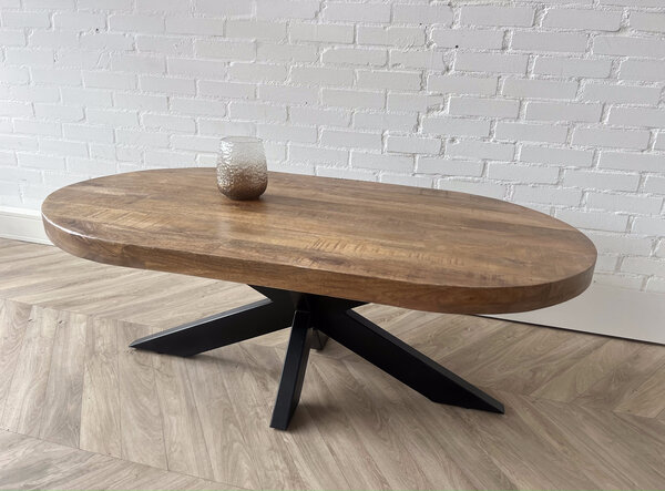 Salontafel Deens ovaal mangohout matrix zwart Salontafel Deens ovaal mangohout matrix zwart