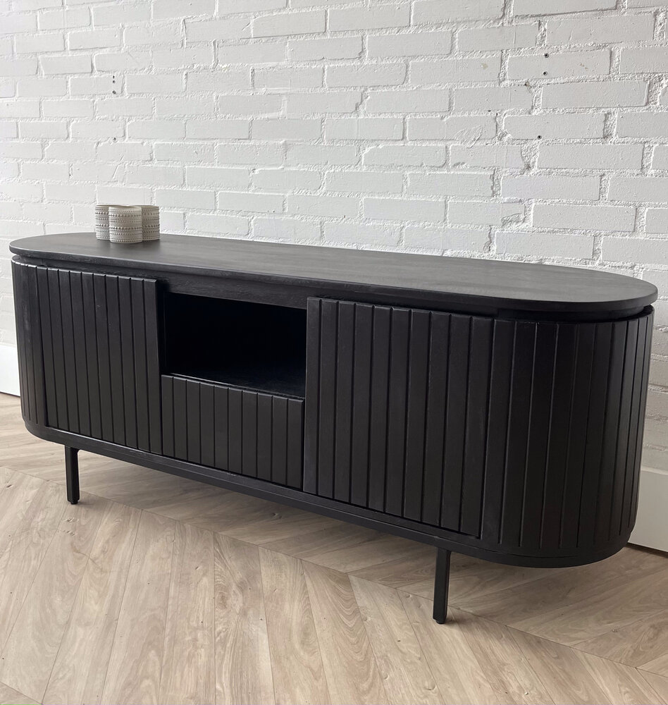 TV meubel Pedrera 140 zwart manghout ribbel