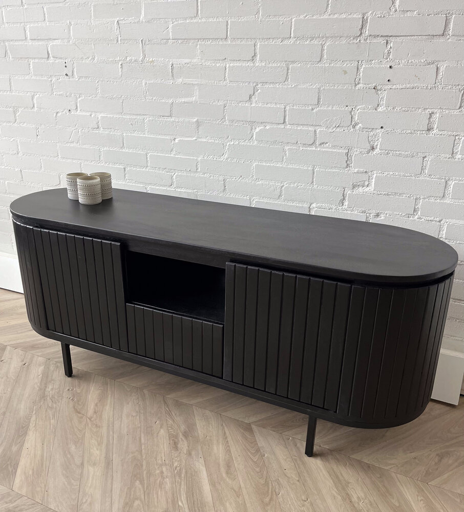 TV meubel Pedrera 140 zwart manghout ribbel