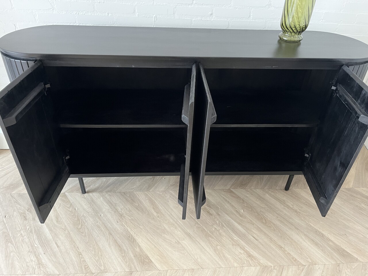 Dressoir Pedrera zwart mangohout ribbel - 3 afmetingen