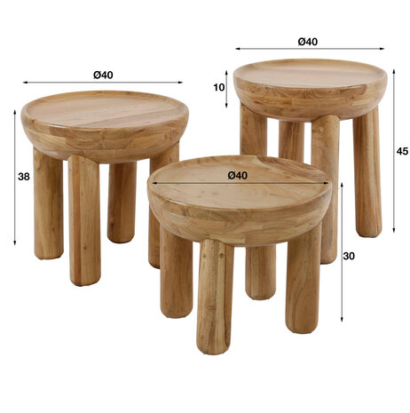 Salontafels set van 3 mangohout massief Salontafels set van 3 mangohout massief