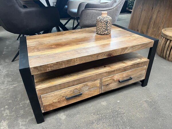 Salontafel met 2 lades mangohout naturel Britt Salontafel met 2 lades mangohout naturel Britt
