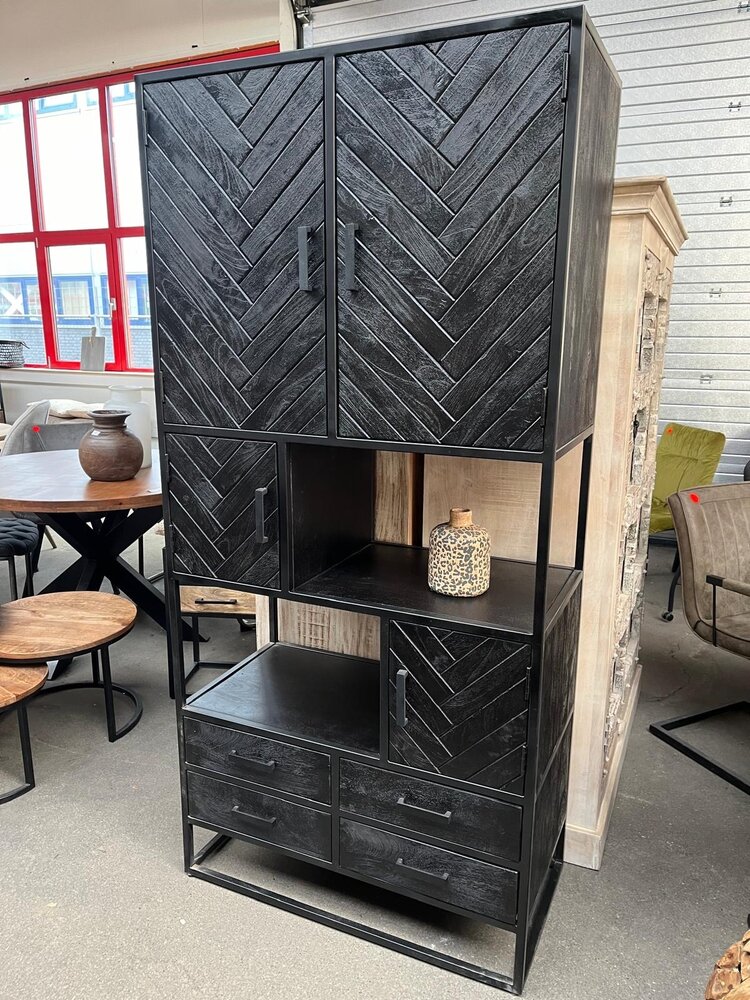 Vakkenkast Visgraat zwart mangohout Vakkenkast Visgraat zwart mangohout