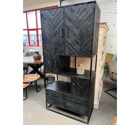 Vakkenkast Visgraat zwart mangohout Vakkenkast Visgraat zwart mangohout