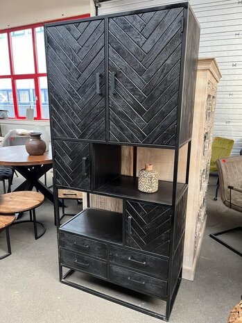 Vakkenkast Visgraat zwart mangohout Vakkenkast Visgraat zwart mangohout