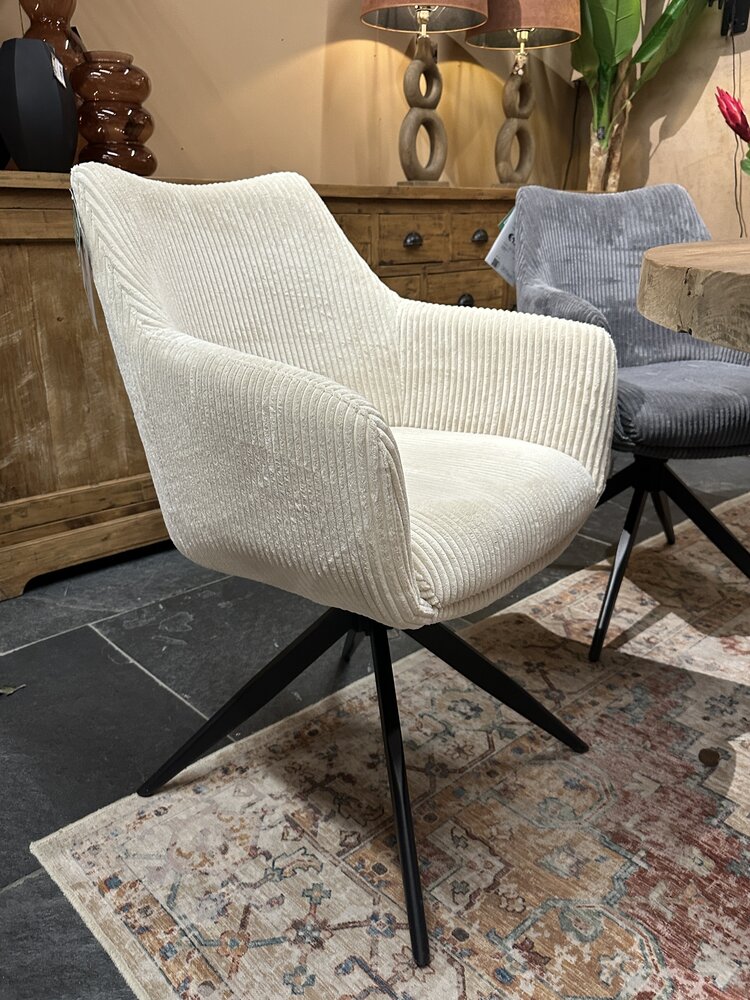 Eetstoel Sanne ribstof white - draaibaar zwart metaal