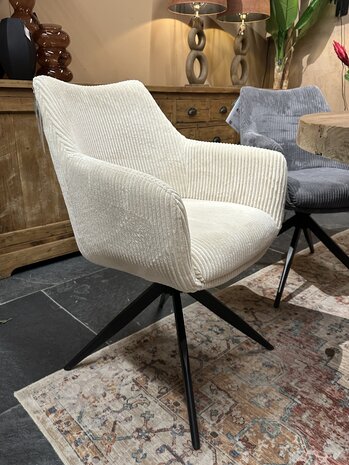 Eetstoel Sanne ribstof white - draaibaar zwart metaal