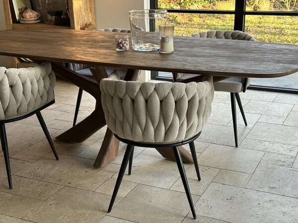 Eetkamerstoel Emma gevlochten stof Beige