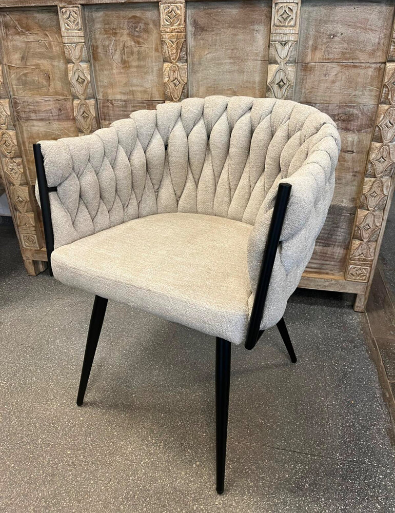 Eetkamerstoel Emma gevlochten stof Beige