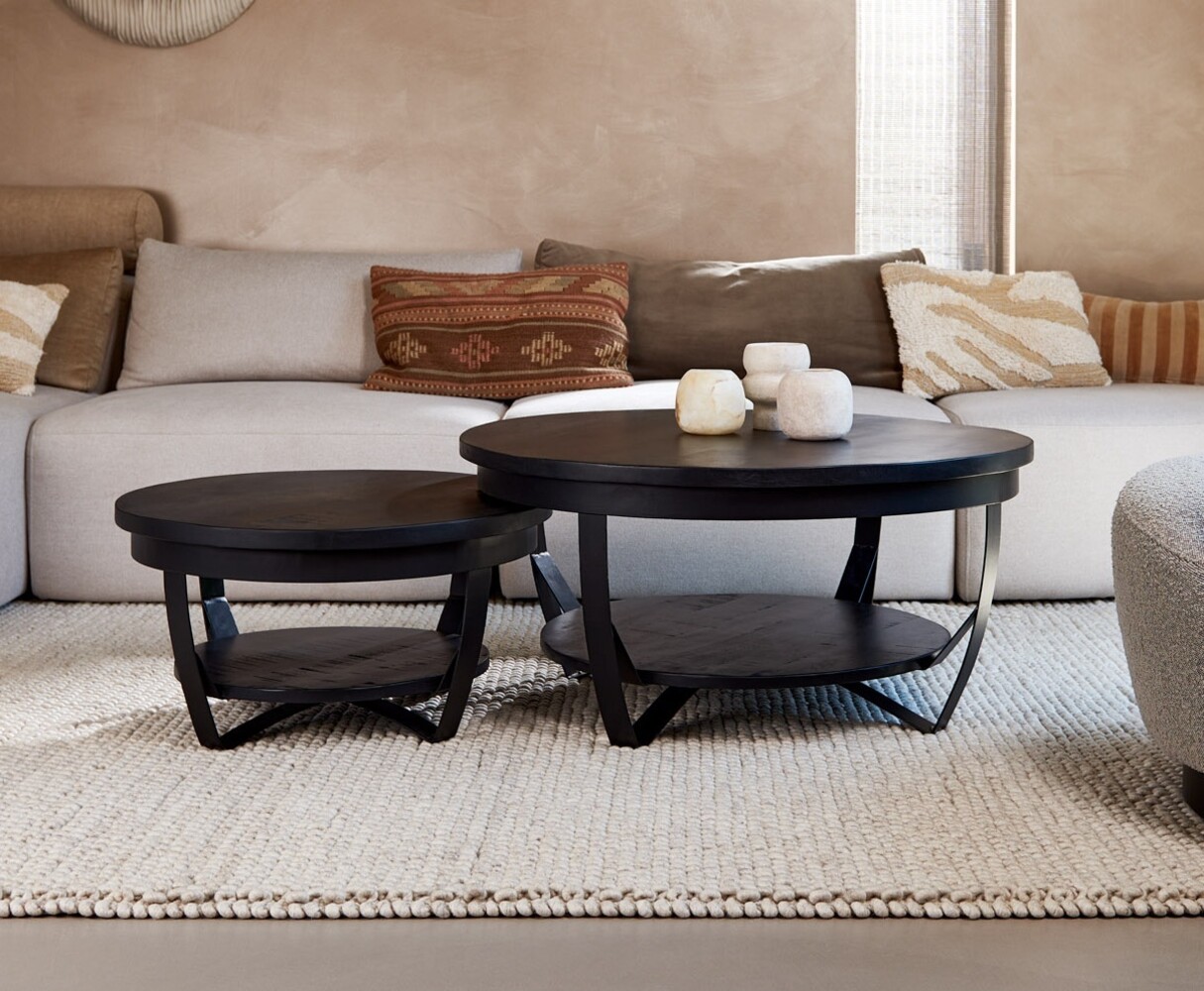 Salontafel Paras Ø90 cm zwart mangohout Salontafel Paras Ø90 cm zwart mangohout