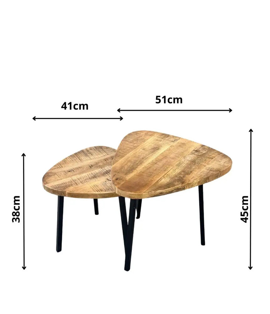 Set salontafels Milan triangle mangohout Set salontafels Milan triangle mangohout