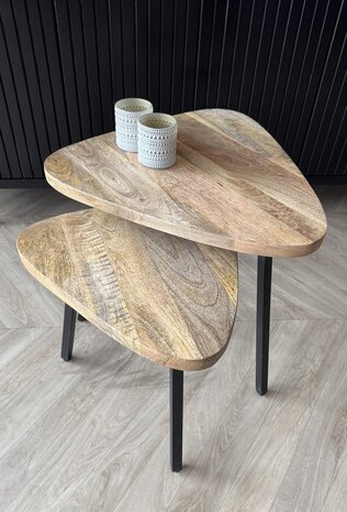 Set salontafels Milan triangle mangohout Set salontafels Milan triangle mangohout
