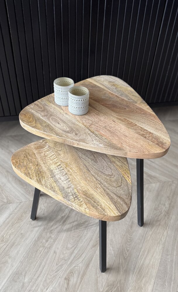 Set salontafels Milan triangle mangohout Set salontafels Milan triangle mangohout