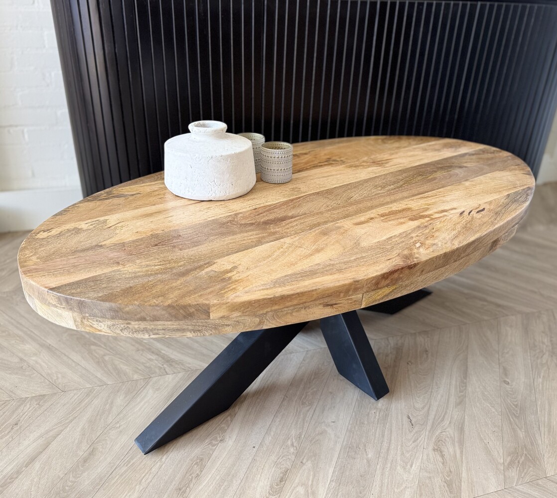 Salontafel ovaal 100 & 130 cm mangohout matrix zwart