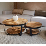 Set 2 ronde salontafels Paras mangohout naturel Set 2 ronde salontafels Paras mangohout naturel