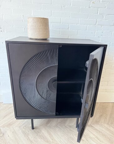 Dressoir Altea carved 80 zwart mangohout - Leverbaar begin maart